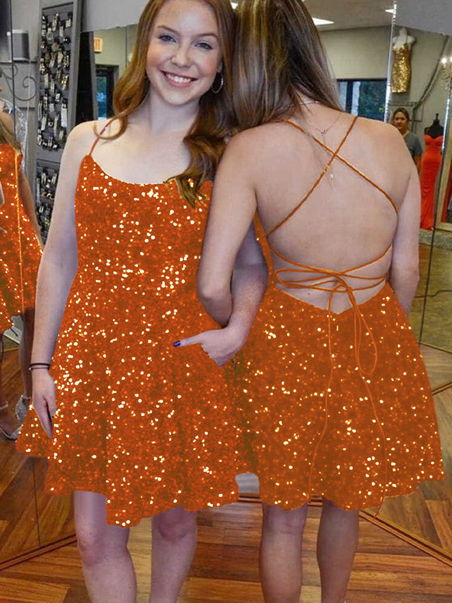 A-Line Spaghetti Straps Sleeveless Short Velvet Sequin Prom Dress