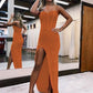 Strapless Sweetheart Corset Prom Dresses With Side Slit