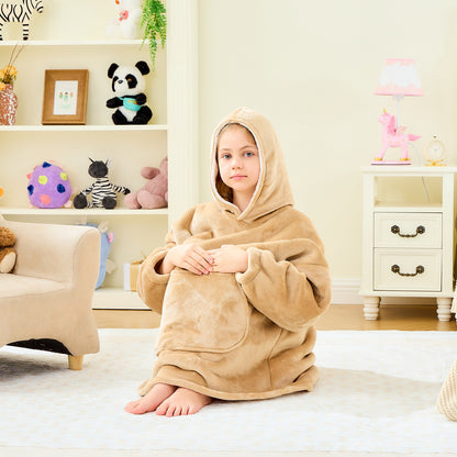 Khaki Kids Oversized Hoodie Blanket – Sherpa Lined Cosy Blanket Hoodie