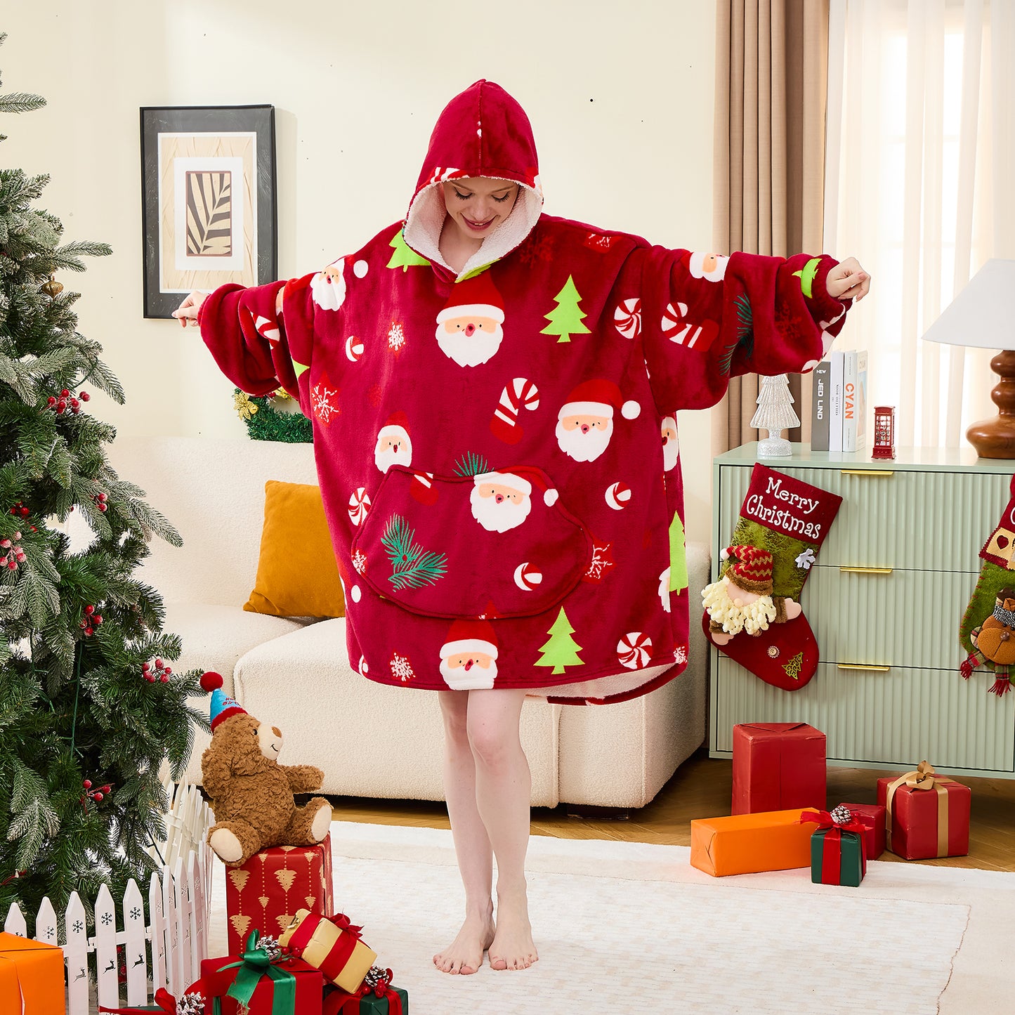 Christmas Gift Hoodie Blanket – Oversized Sherpa Wearable Blankets