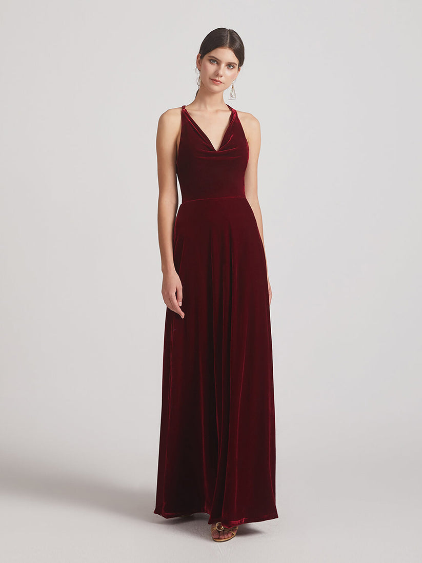 burgundy velvet bridesmaid dresses