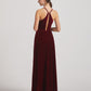 Cowl Neck Open Back Floor Length Velvet Bridesmaid Dresses