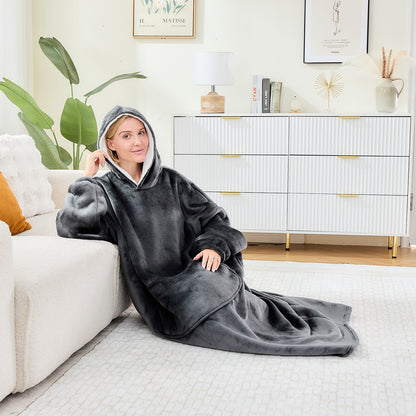 Dark Grey Oversized Hoodie Blanket – Sherpa Lined Snuggle Wear