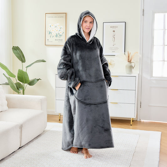 Dark Grey Oversized Hoodie Blanket – Sherpa Lined Snuggle Wear
