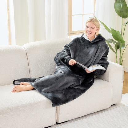 Dark Grey Oversized Hoodie Blanket – Sherpa Lined Snuggle Wear