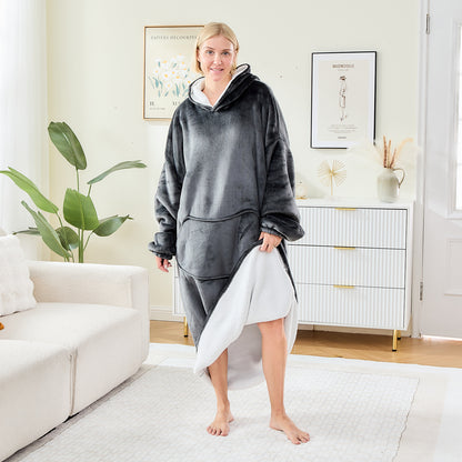 Dark Grey Oversized Hoodie Blanket – Sherpa Lined Snuggle Wear