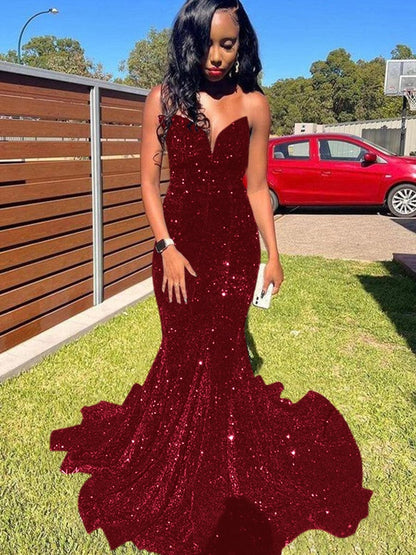 burgundy sequin mermaid dress
