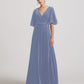 Elbow Length Flutter Sleeve Velvet Maxi Bridesmaid Dresses