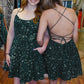 A-Line Spaghetti Straps Sleeveless Short Velvet Sequin Prom Dress