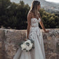 Floral Princess Bridal Gown Strapless Bohemian Wedding Dress