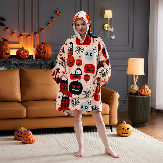 Pumpkin, Ghost & Skull Mix Hoodie Blanket