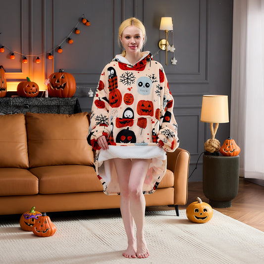 Pumpkin, Ghost & Skull Mix Hoodie Blanket
