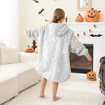 Ghostly Halloween Wearable Blanket Hoodie for Kids