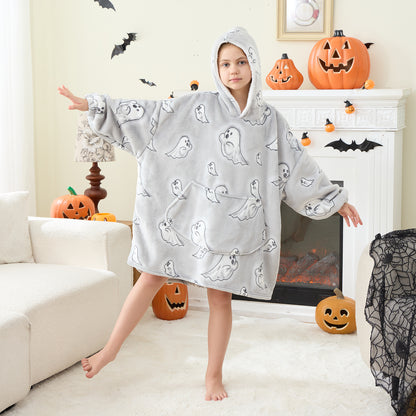 Ghostly Halloween Wearable Blanket Hoodie for Kids