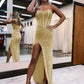Strapless Sweetheart Corset Prom Dresses With Side Slit