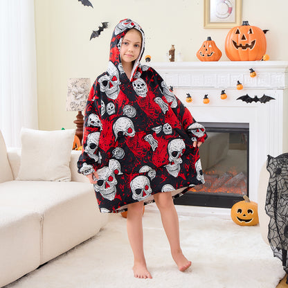 Halloween Blood Skull Print Hoodie Blanket for Kids