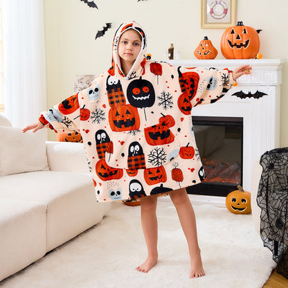 Halloween Themed Sherpa Hoodie Blanket for Kids