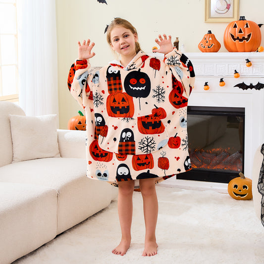 Halloween Themed Sherpa Hoodie Blanket for Kids