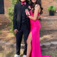 Sweetheart Corset Bodice Fitted Prom Dresses With Slit