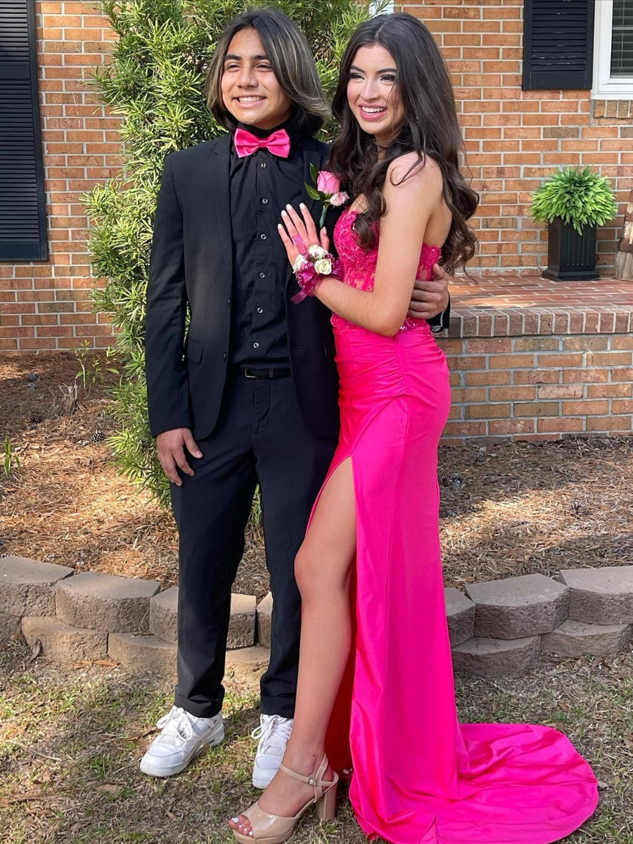 Sweetheart Corset Bodice Fitted Prom Dresses With Slit