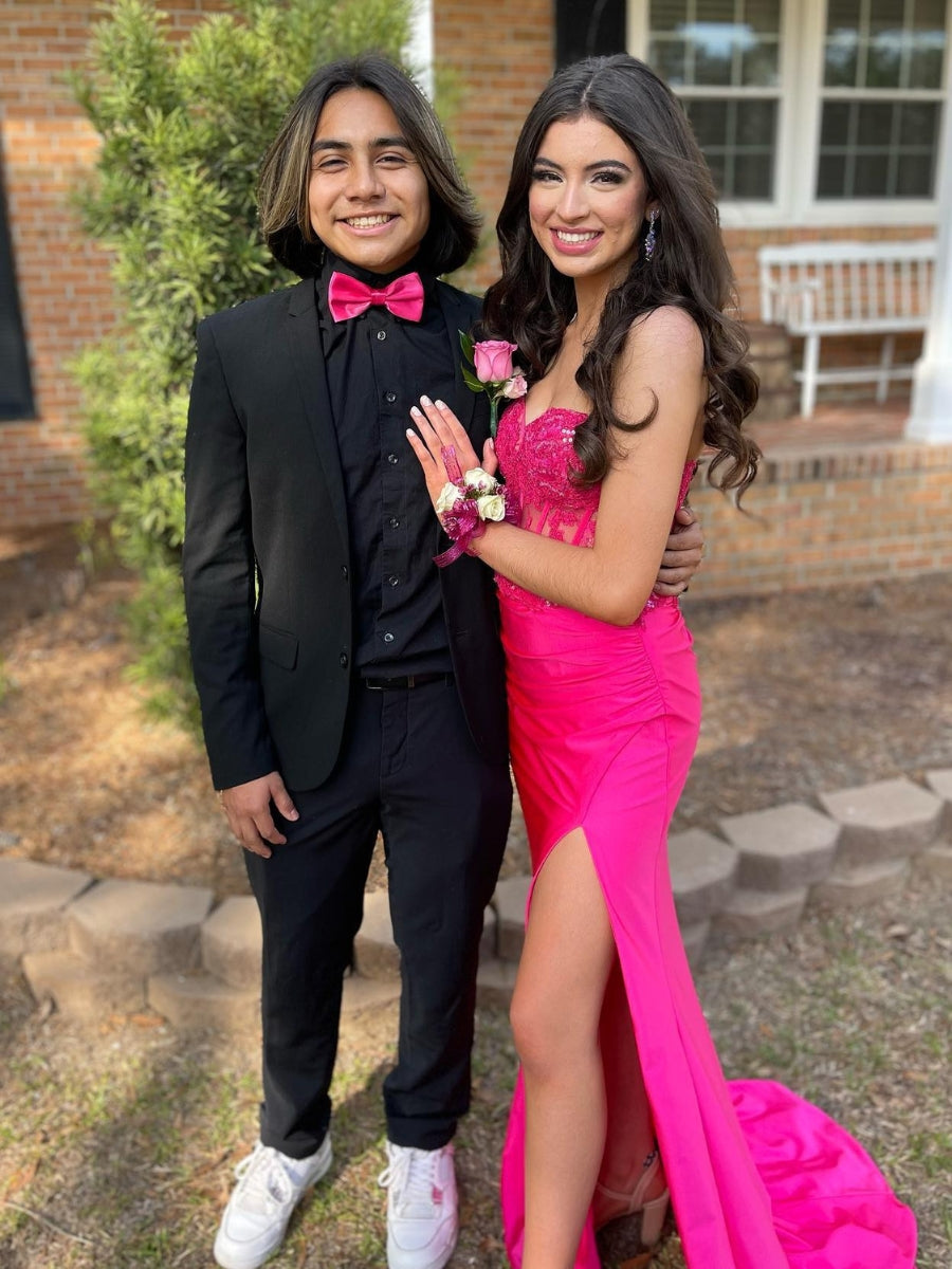 Sweetheart Corset Bodice Fitted Prom Dresses With Slit