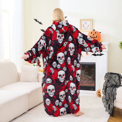 Skull Pattern Spooky Halloween Blanket Hoodie