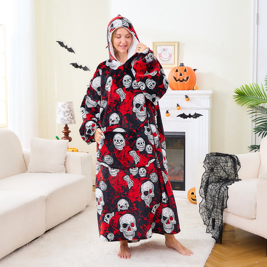 Skull Pattern Spooky Halloween Blanket Hoodie