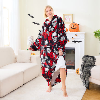 Skull Pattern Spooky Halloween Blanket Hoodie