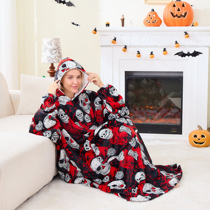 Skull Pattern Spooky Halloween Blanket Hoodie