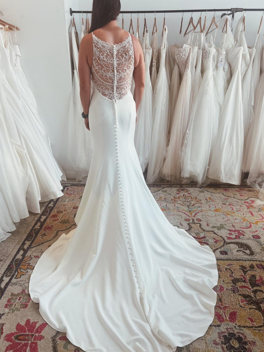 Jewel Sleeveless Mermaid Crepe Wedding Dress