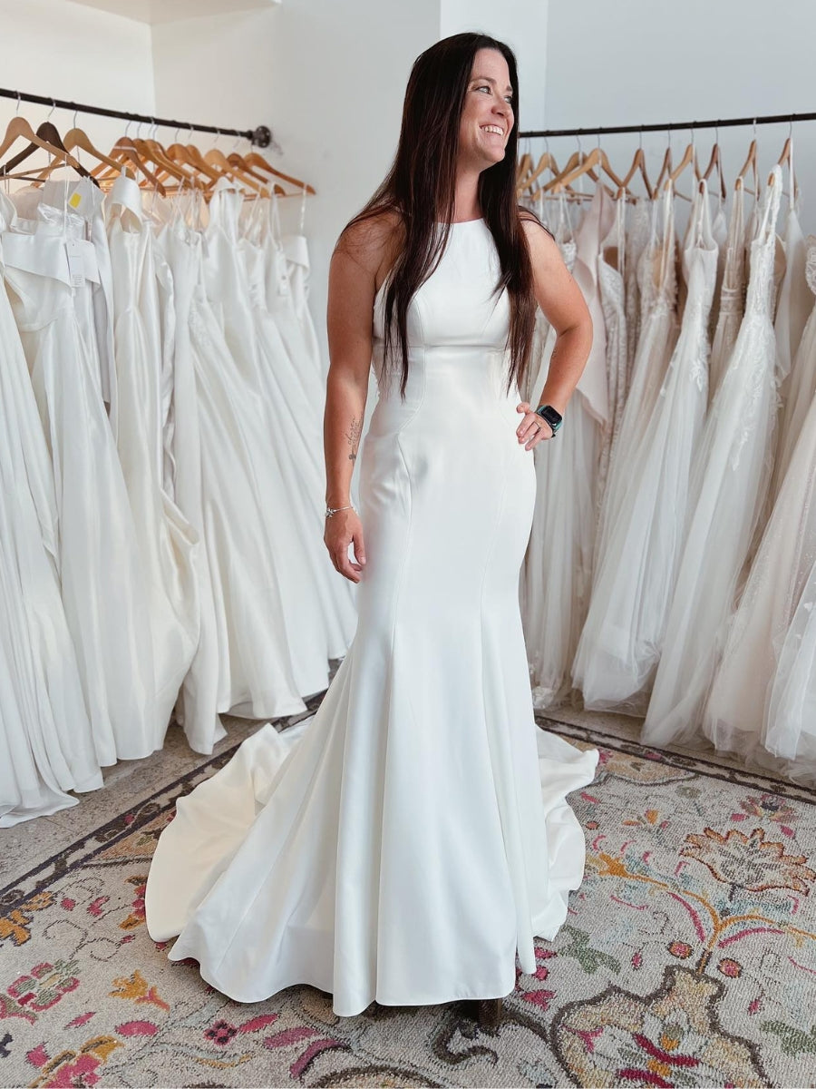Jewel Sleeveless Mermaid Crepe Wedding Dress