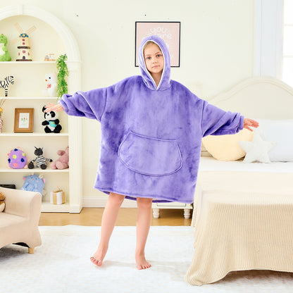 Purple Kids Hoodie Blanket – Oversized Sherpa Fleece Wearable Blanket