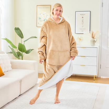 Khaki Oversized Hoodie Blanket – Cosy Sherpa Fleece
