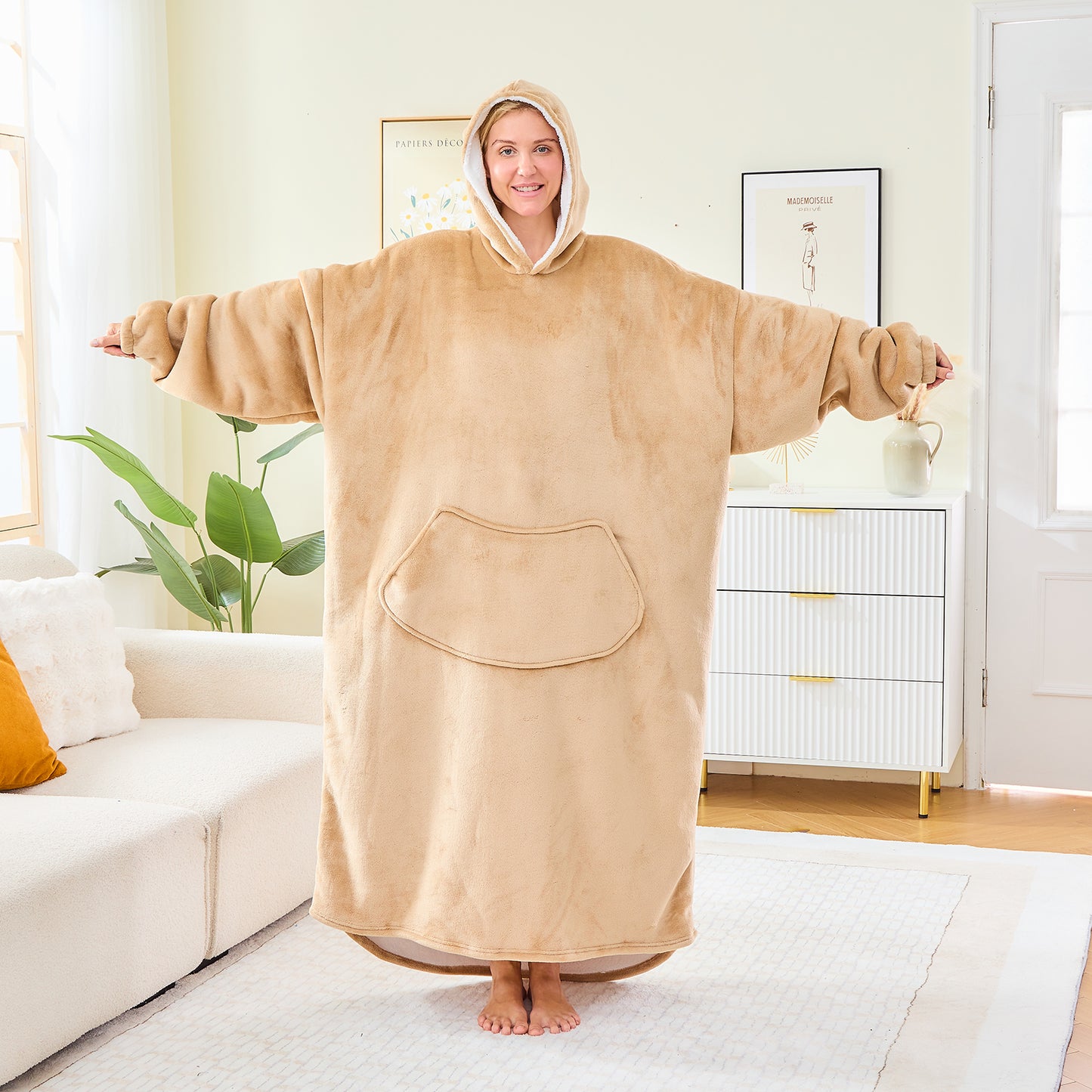 Khaki Oversized Hoodie Blanket – Cosy Sherpa Fleece
