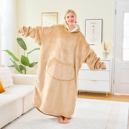 Khaki Oversized Hoodie Blanket – Cosy Sherpa Fleece