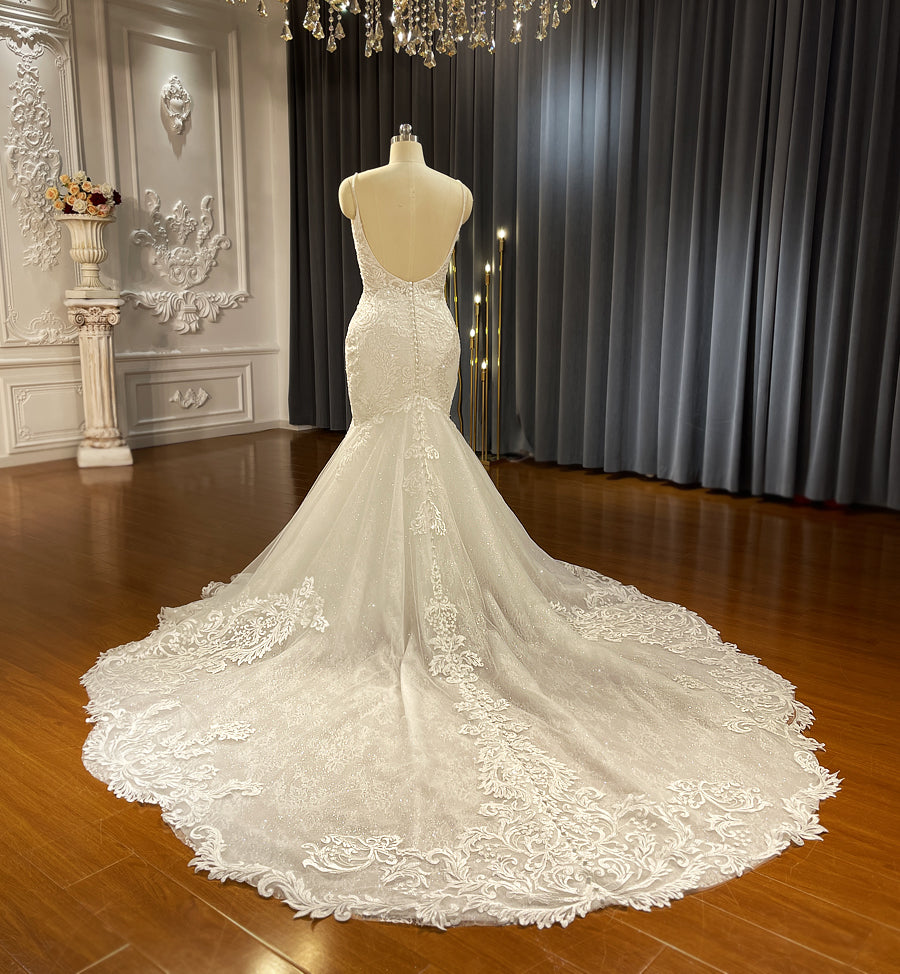 Straps V Neck Mermaid Wedding Dresses With Applique