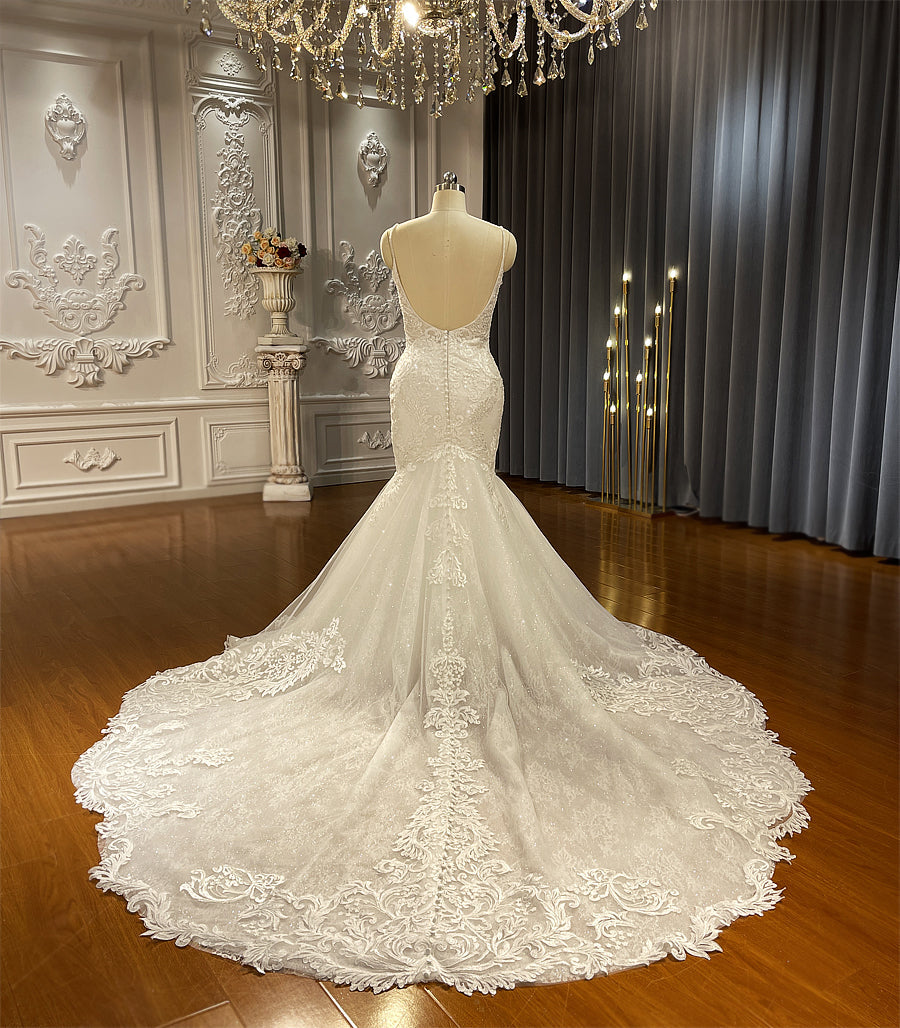 Straps V Neck Mermaid Wedding Dresses With Applique