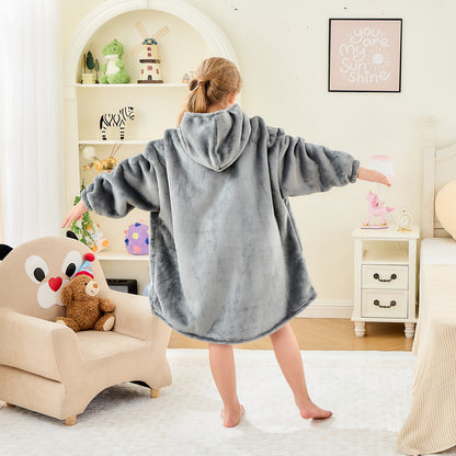 Light Grey Kids Oversized Hoodie Blanket – Sherpa Lined Wearable Blanket