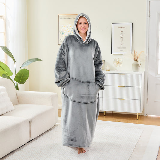 Light Grey Oversized Hoodie Blanket – Extra Long Sherpa Wearable Blanket