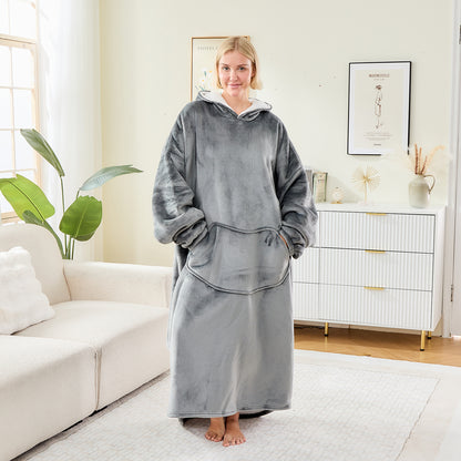 Light Grey Oversized Hoodie Blanket – Extra Long Sherpa Wearable Blanket