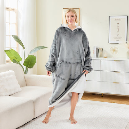 Light Grey Oversized Hoodie Blanket – Extra Long Sherpa Wearable Blanket