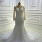 Elegant Long Sleeve V Neck Appique Mermaid Wedding Dresses