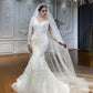 Elegant Long Sleeve V Neck Appique Mermaid Wedding Dresses