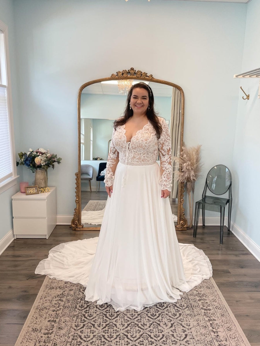 Long Sleeve A Line Applique Wedding Dresses