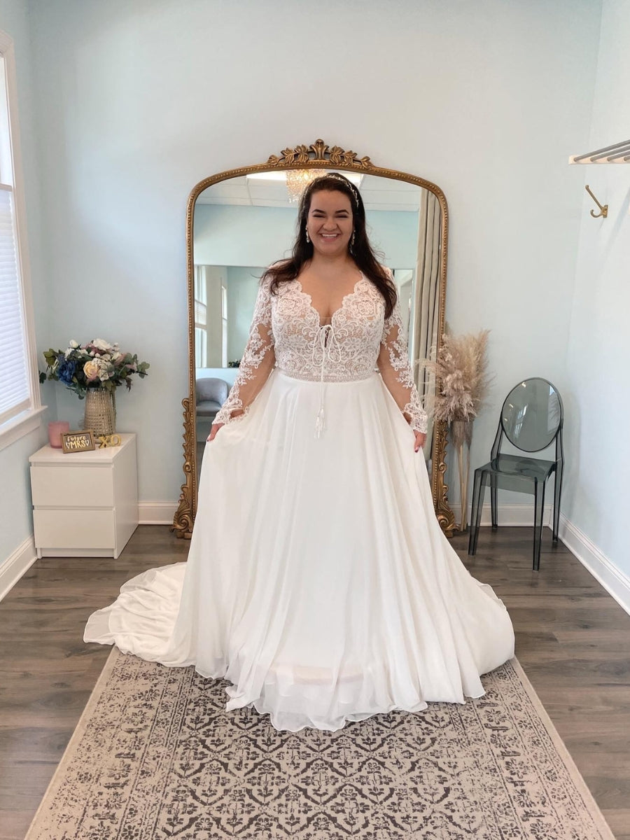 Long Sleeve A Line Applique Wedding Dresses
