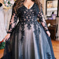 Long Sleeves V-neck Black Wedding Dresses for Alternative Bride