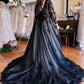 Long Sleeves V-neck Black Wedding Dresses for Alternative Bride