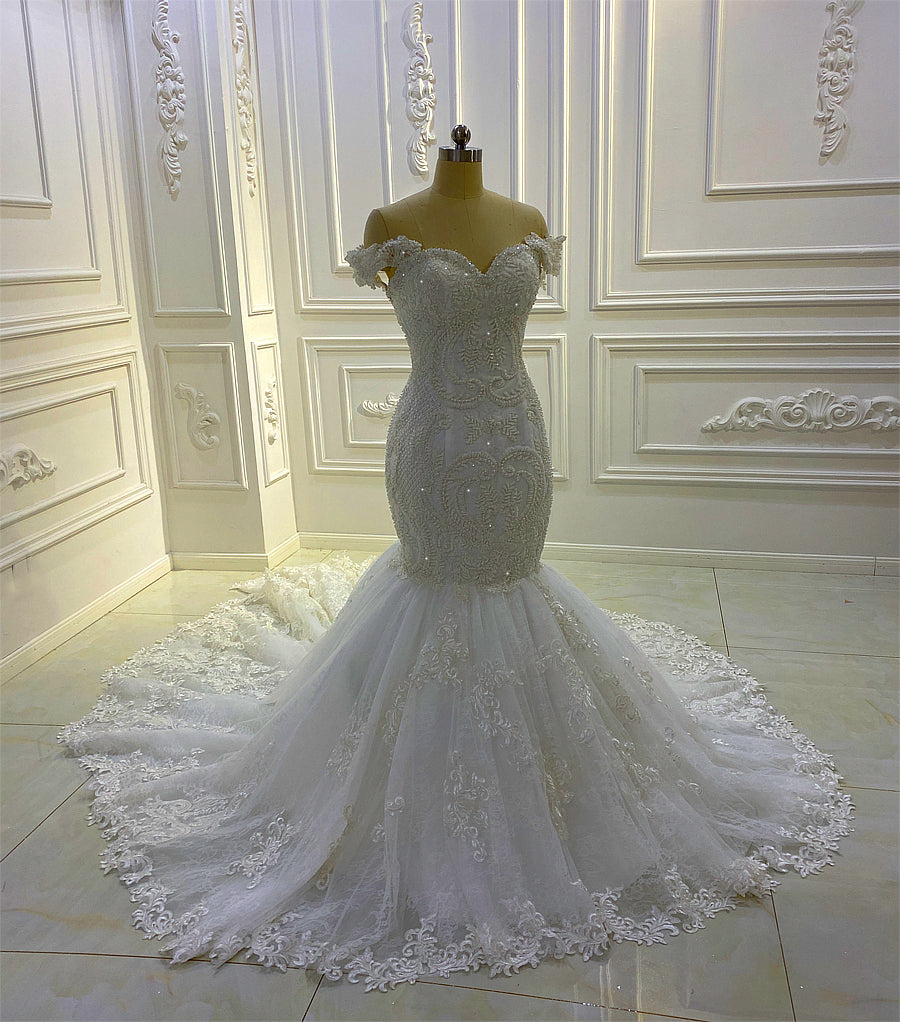 Applique Sweetheart Off The Shoulder Mermaid Wedding Dresses
