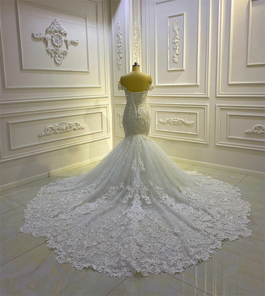 Lace fishtail wedding dress with long sleeves - 86-elle