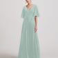 Elbow Length Flutter Sleeve Velvet Maxi Bridesmaid Dresses